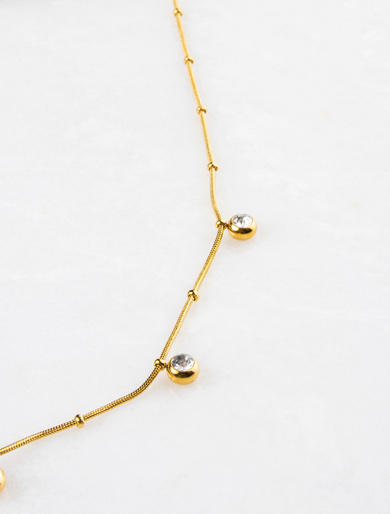 Imogen Snake Ball Chain Waterproof Necklace with Diamante Charms - 18k Gold Plated Stainless Steel - Image 5