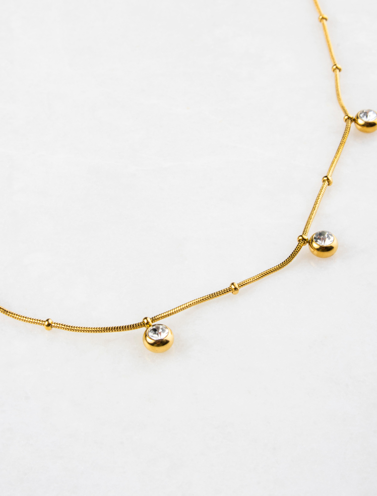 Imogen Snake Ball Chain Waterproof Necklace with Diamante Charms - 18k Gold Plated Stainless Steel - Image 6