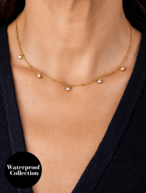Imogen Snake Ball Chain Waterproof Necklace with Diamante Charms - 18k Gold Plated Stainless Steel