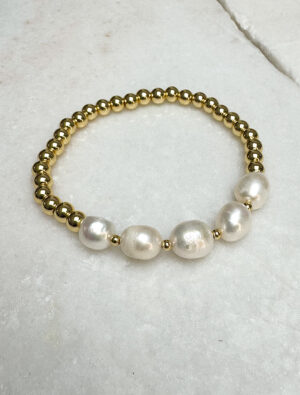 Verity Freshwater Pearl Stretch Bracelet - Gold