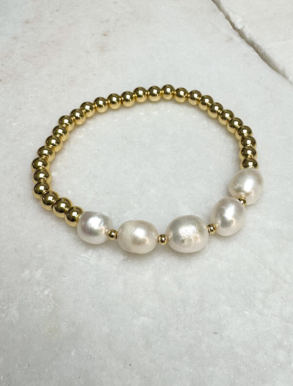 Verity Freshwater Pearl Stretch Bracelet - Gold