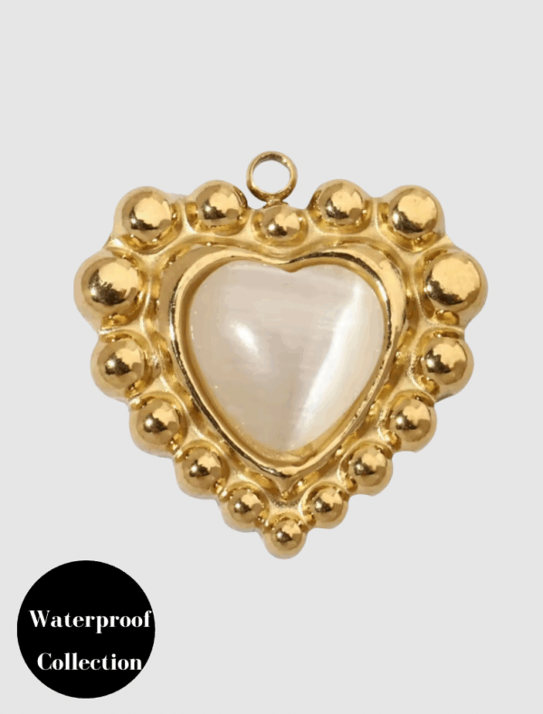 Bobble Edge Gemstone Heart Charm - 111 - 18k Gold Plated Stainless Steel