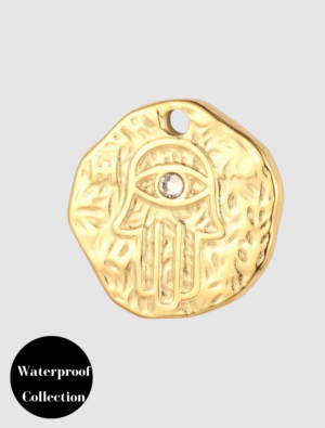 Medium Hamsa Hand Hammered Coin Charm - 112 - 18k Gold Plated Stainless Steel
