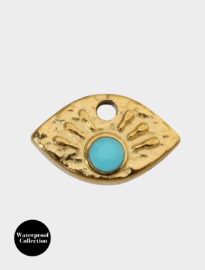 Small Hammered Turquoise Eye Charm - 116 - 18k Gold Plated Stainless Steel