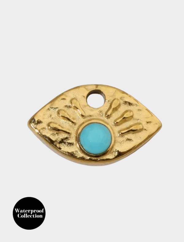 Small Hammered Turquoise Eye Charm - 116 - 18k Gold Plated Stainless Steel