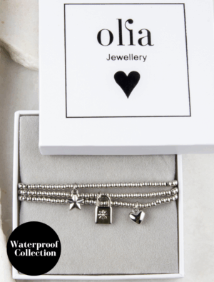 Heart, Star & Padlock Waterproof Charm Bracelet Stack - Silver/Stainless Steel