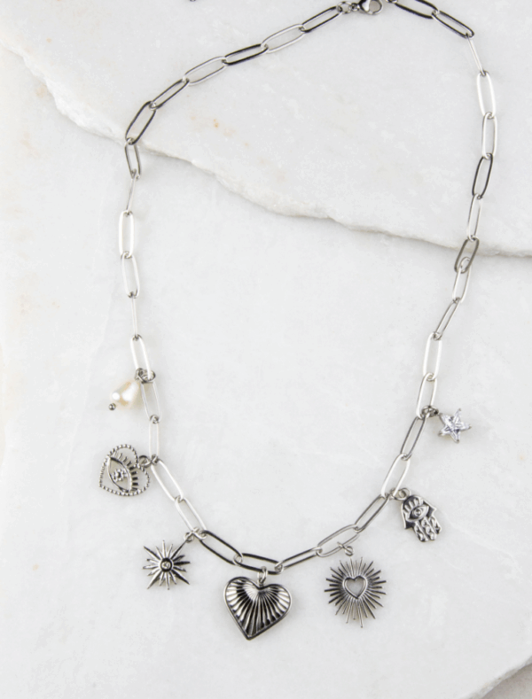 Bronte 7 Charm Necklace - Silver/Stainless Steel - Image 3