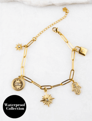 Gracie 5 Charm Waterproof Paperlink Bracelet - 18k Gold Plated Stainless Steel