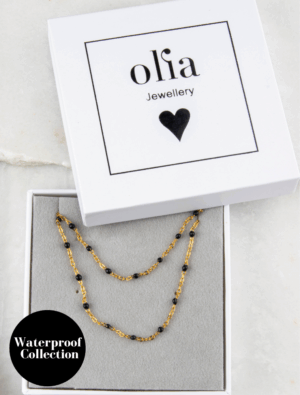 Peggy Bracelet & Queenie Necklace Waterproof Gift Set - Black/18k Gold Plated Stainless Steel