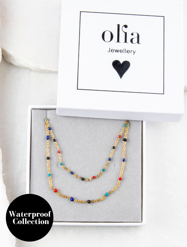 Peggy Bracelet & Queenie Necklace Waterproof Gift Set - Multi/18k Gold Plated Stainless Steel