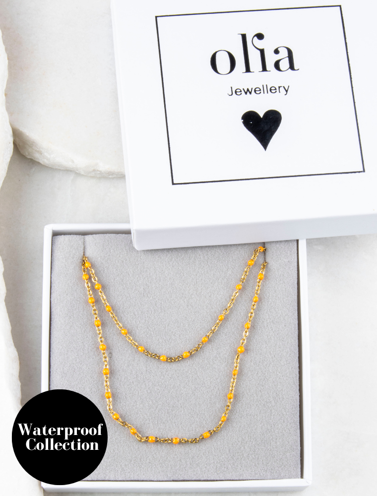 Peggy Bracelet & Queenie Necklace Waterproof Gift Set - Coral/18k Gold Plated Stainless Steel