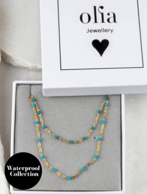 Peggy Bracelet & Queenie Necklace Waterproof Gift Set - Turquoise/18k Gold Plated Stainless Steel