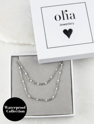 Peggy Bracelet & Queenie Necklace Waterproof Gift Set - White/Silver Stainless Steel