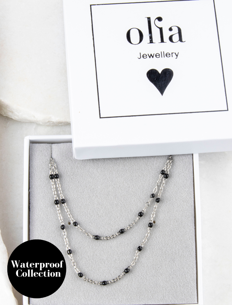 Peggy Bracelet & Queenie Necklace Waterproof Gift Set - Black/Silver Stainless Steel