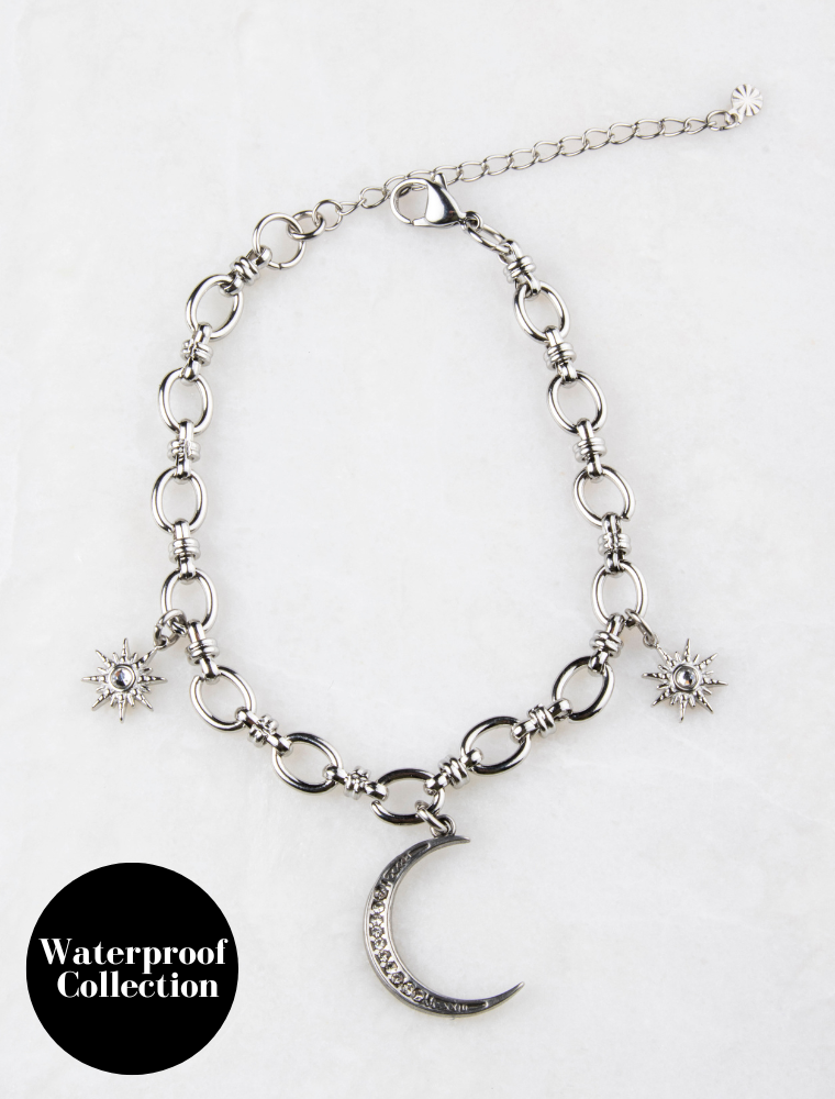 Tula Waterproof Paperlink Waterproof Bracelet With Moon & Star Charms - Silver/Stainless Steel