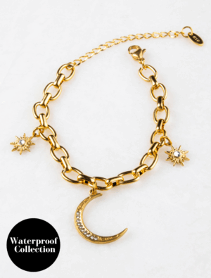 Tula Waterproof Paperlink Waterproof Bracelet With Moon & Star Charms - 18k Gold Plated Stainless Steel