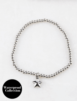 Sophie Waterproof Stretch Small Bead Bracelet With Star Charm - Silver/Stainless Steel