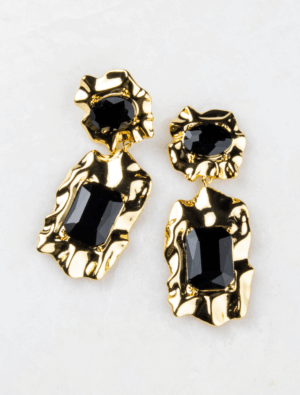 Georgie Statement Hammered Drop Earrings - Gold Plated/Black