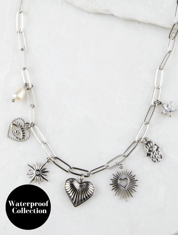 Bronte 7 Charm Necklace - Silver/Stainless Steel