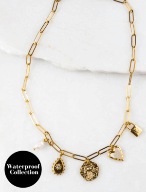 Annie 5 Charm Waterproof Necklace - 18k Gold Plated Stainless Steel