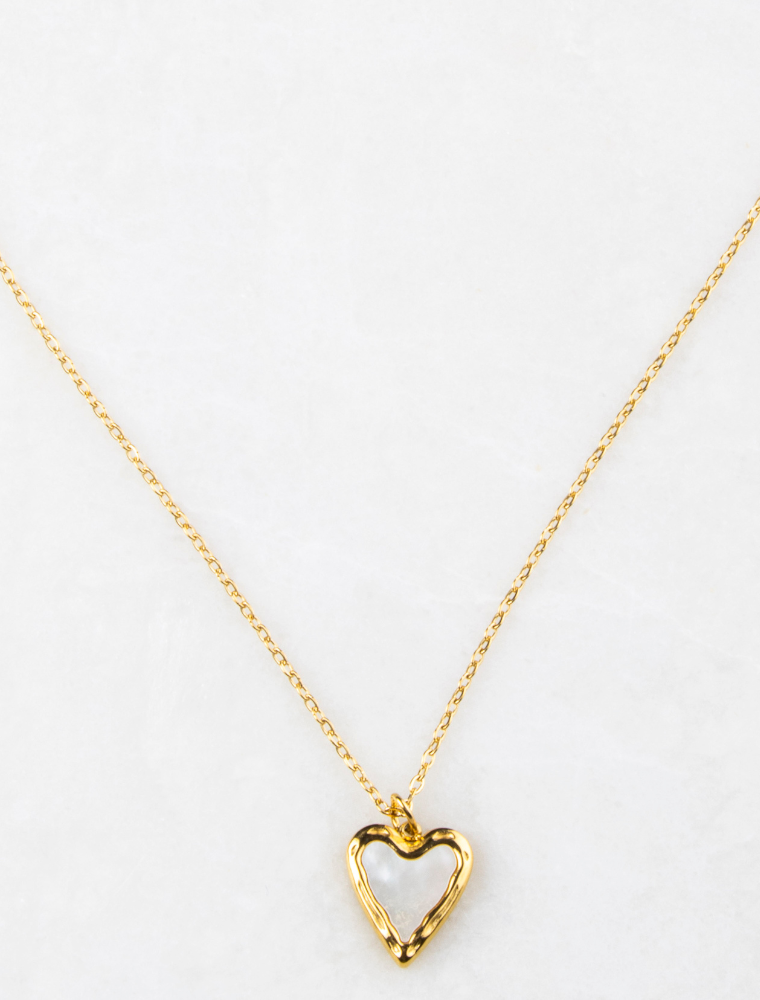 Tilly Fine Chain Waterproof Necklace with Mother of Pearl Heart Charm - 18k Gold Plated Stainless Steel - Image 4
