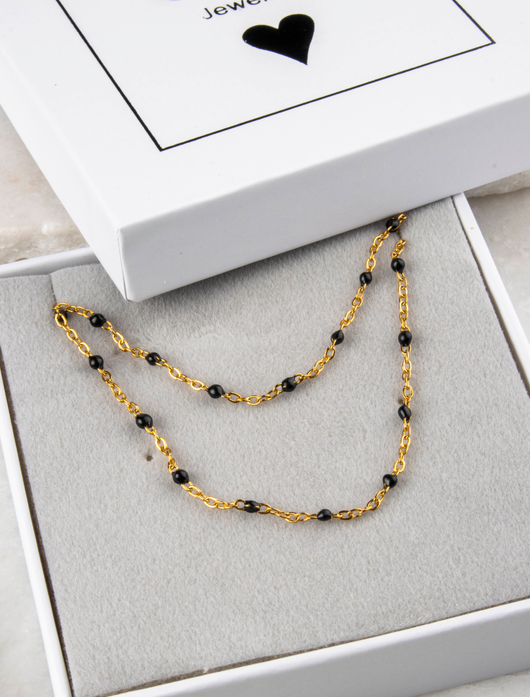 Peggy Bracelet & Queenie Necklace Waterproof Gift Set - Black/18k Gold Plated Stainless Steel - Image 2