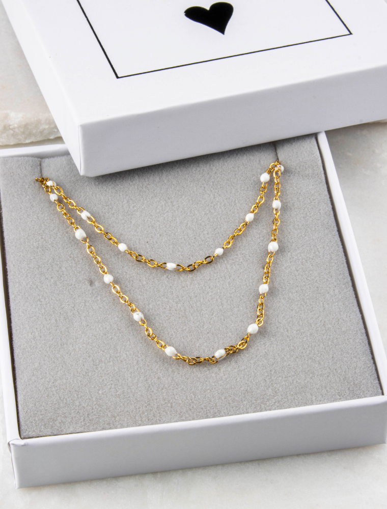 Peggy Bracelet & Queenie Necklace Waterproof Gift Set - White/18k Gold Plated Stainless Steel - Image 2