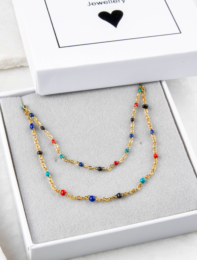 Peggy Bracelet & Queenie Necklace Waterproof Gift Set - Multi/18k Gold Plated Stainless Steel - Image 2