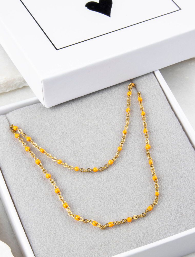 Peggy Bracelet & Queenie Necklace Waterproof Gift Set - Coral/18k Gold Plated Stainless Steel - Image 2