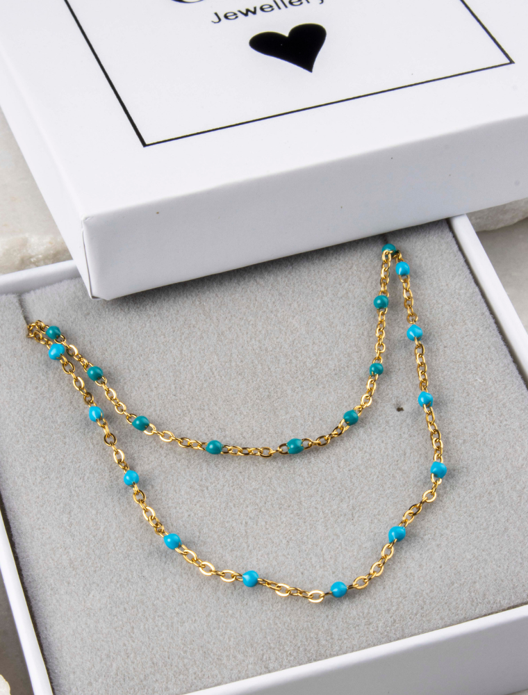 Peggy Bracelet & Queenie Necklace Waterproof Gift Set - Turquoise/18k Gold Plated Stainless Steel - Image 2