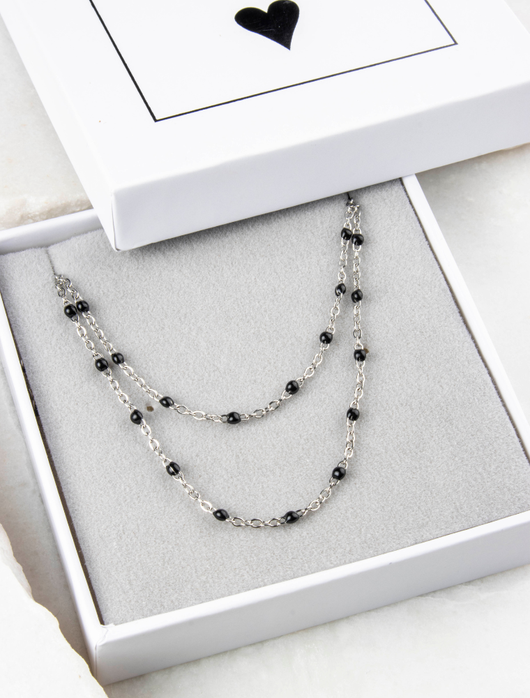 Peggy Bracelet & Queenie Necklace Waterproof Gift Set - Black/Silver Stainless Steel - Image 2