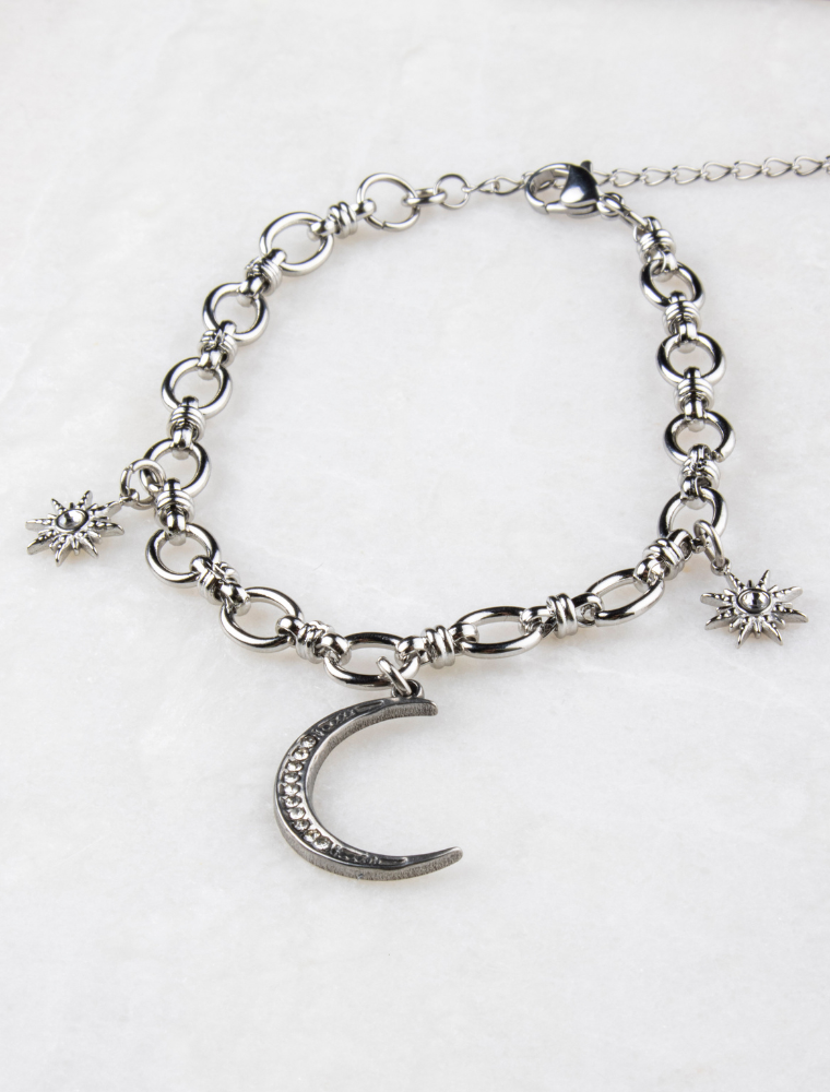 Tula Waterproof Paperlink Waterproof Bracelet With Moon & Star Charms - Silver/Stainless Steel - Image 3