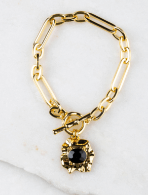 Claudia Chunky Paperlink Statement Charm Bracelet - Gold Plated/Black