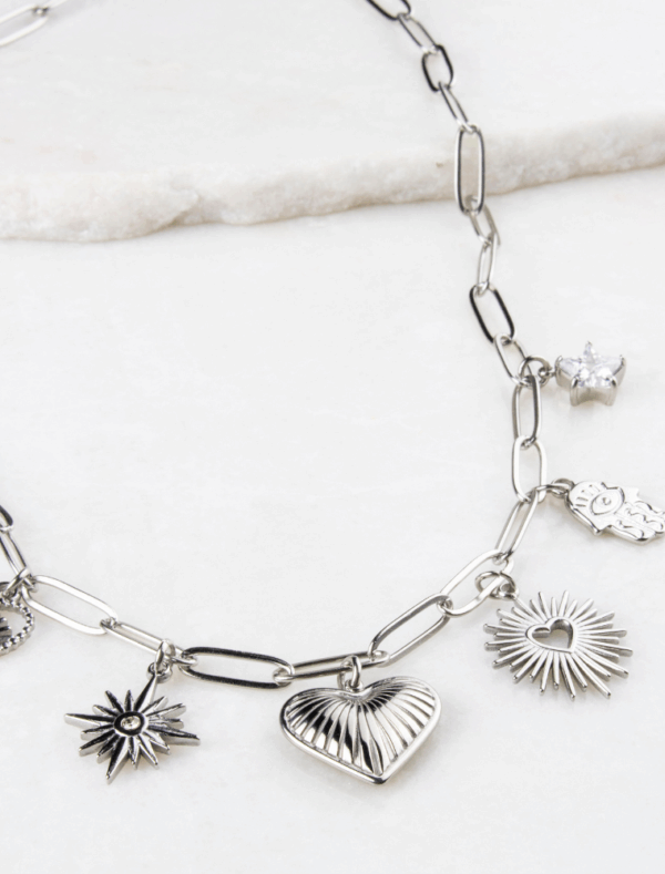 Bronte 7 Charm Necklace - Silver/Stainless Steel - Image 4