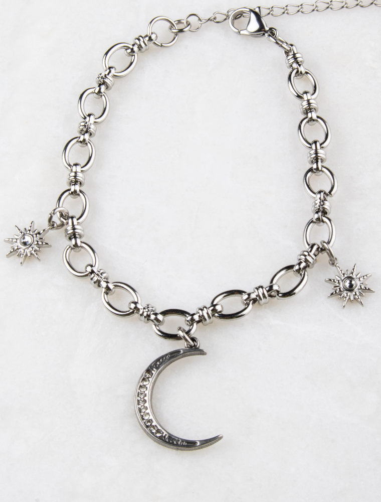 Tula Waterproof Paperlink Waterproof Bracelet With Moon & Star Charms - Silver/Stainless Steel - Image 4