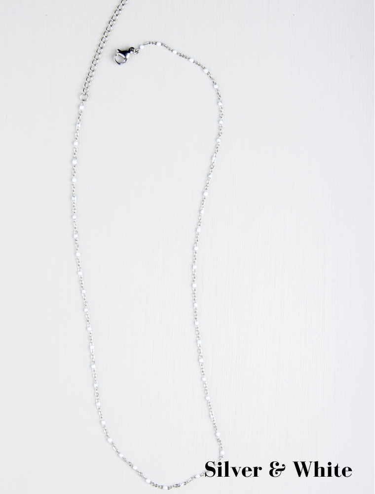 Peggy Bracelet & Queenie Necklace Waterproof Gift Set - White/Silver Stainless Steel - Image 3