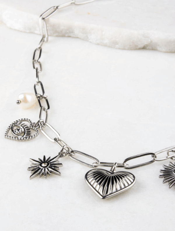 Bronte 7 Charm Necklace - Silver/Stainless Steel - Image 5