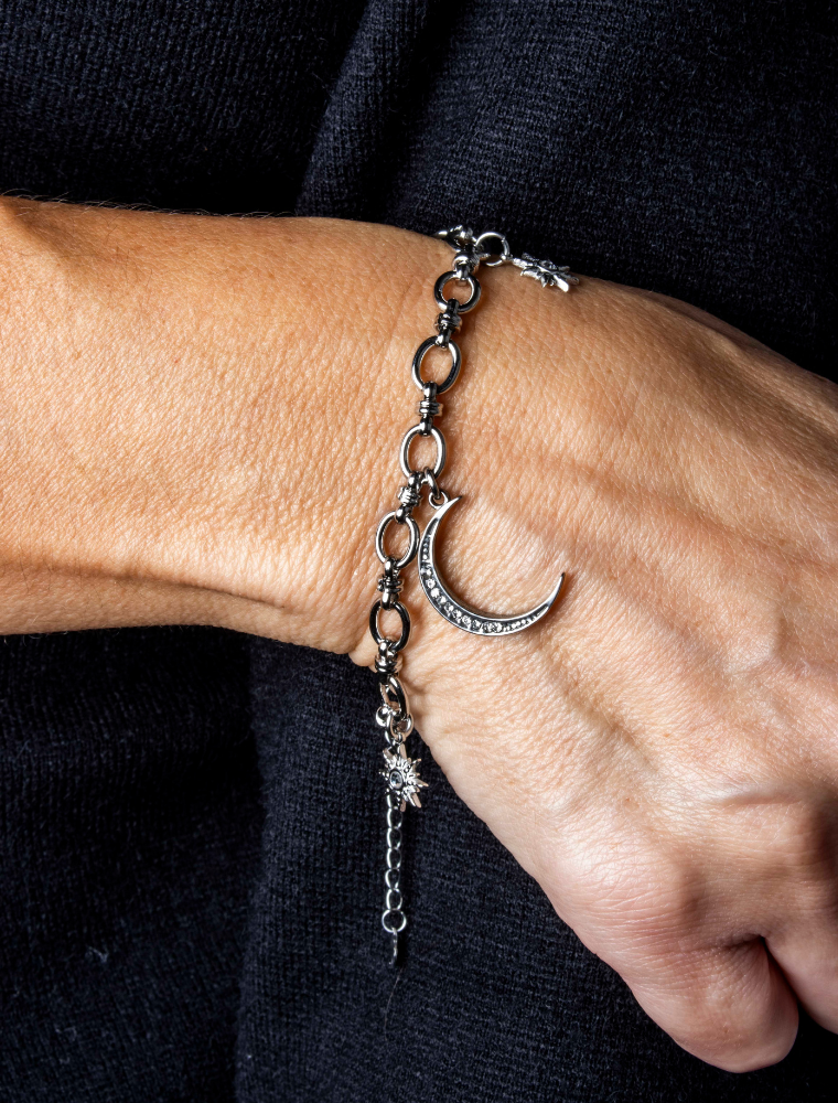 Tula Waterproof Paperlink Waterproof Bracelet With Moon & Star Charms - Silver/Stainless Steel - Image 2