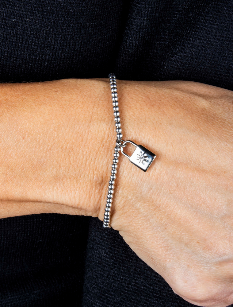 Heart, Star & Padlock Waterproof Charm Bracelet Stack - Silver/Stainless Steel - Image 7