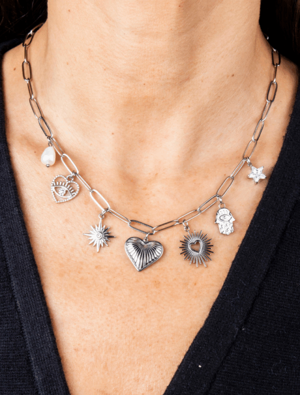 Bronte 7 Charm Necklace - Silver/Stainless Steel - Image 2