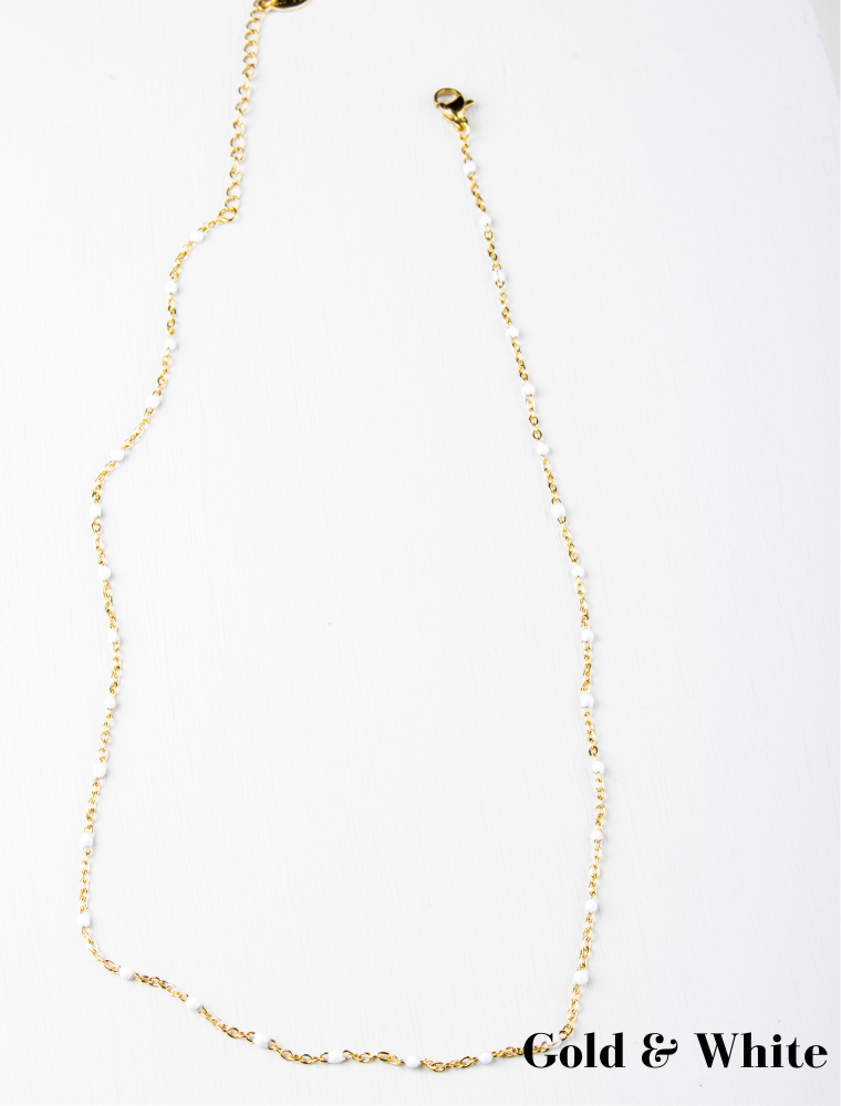 Peggy Bracelet & Queenie Necklace Waterproof Gift Set - White/18k Gold Plated Stainless Steel - Image 3