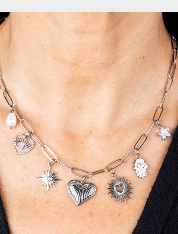 Bronte 7 Charm Necklace - Silver/Stainless Steel - Image 6
