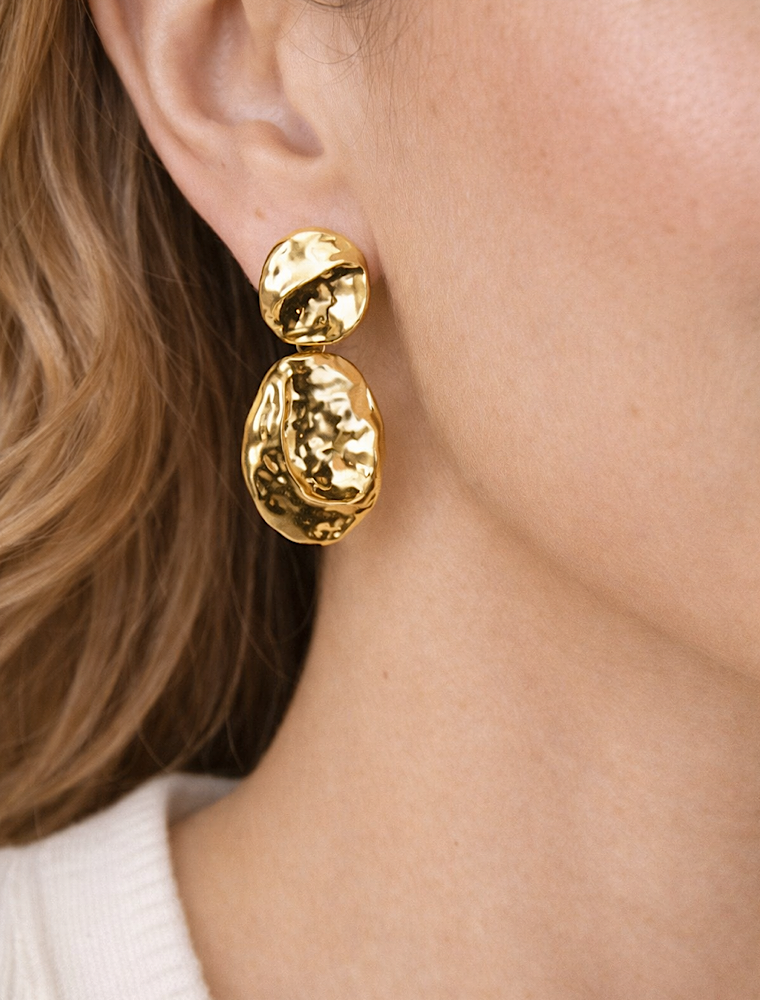 Clara Hammered Drop Earrings - Gold Plated
