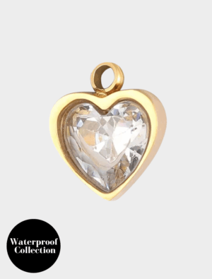 Small Crystal Heart Charm - 138 - 18k Gold Plated Stainless Steel