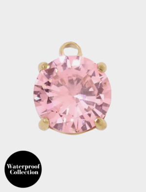 136 - Small Round Pink Crystal Charm - 18k Gold Plated Stainless Steel