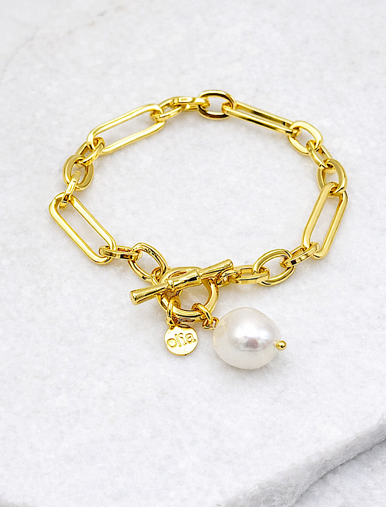 Demi baroque pearl bracelet-Gold Plated.