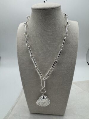 Sample Sale-4 Chunky silver necklace with shell charm-Sterling Silver plated.