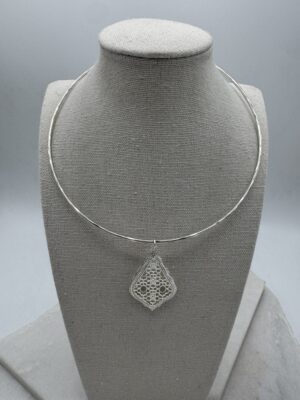 Sample Sale 16- Choker style silver necklace with engraved charm.