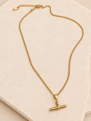 Cecile waterproof t bar necklace-18k Gold plated stainless steel.