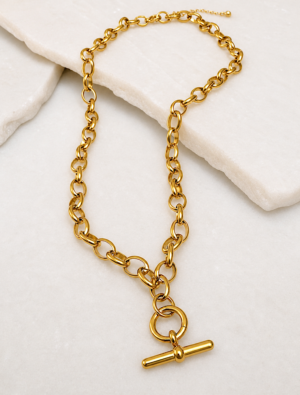 Jasmine T bar waterproof necklace-18k gold plated stainless steel.